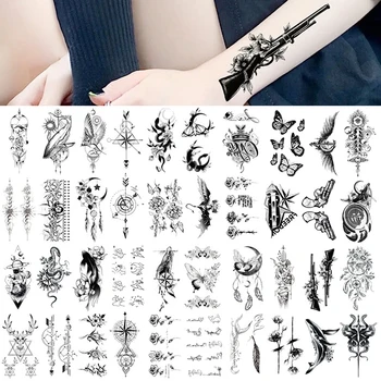 Black Geometrické Veľryba Dočasné Tetovanie Pre Ženy, Dospelých, Deti Falošné Tetovanie Na Krku, Ramena, Ruky, Malé Tetovanie