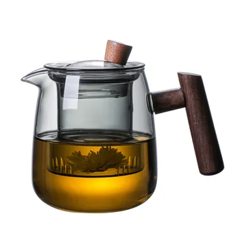 Sklenená kanvica, drevená rukoväť, Čínsky čajový obrad, transparentné čaj nastaviť, pohár filter, pot kanvicu čaju hrniec čaju kanvica