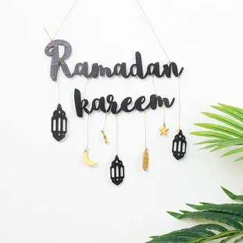 Gold Black Ramadánu Kareem Drevené Nástenné Závesné Ozdoby Eid Mubarak Dekorácie Pre Domov Eid Al Fitr Ramadánu Kareem Dekorácie