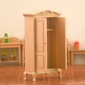 1 KS 1/12 domček pre bábiky Miniatúrne Vinobranie Drevený Kabinet Šatník Model Retro Doll House Spálňa Decor