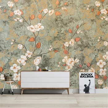 Vlastné Americký retro TV na stenu pozadia na stenu papier pre obývacia izba dekorácie, nástenné spálňa estetické Idylické kvety tapety