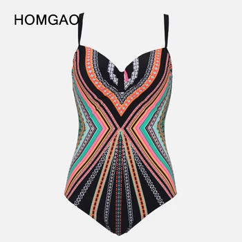 HOMGAO Plus Veľkosť jednodielne Plavky Pre Ženy Retro Tlač Push Up plavky Vysoký Pás 2023 Pláž Nosiť Plavky celé plavky