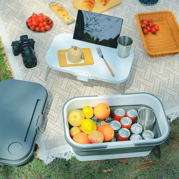 A691 Outdoor Camping Skladacie Multi-funkčné Prenosné Veľká-kapacita Úložný Box Účtovná Kôš Skladací Stôl Piknik Box