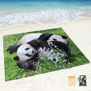 Piesok Dôkaz Pláži Deka Panda Tlač Mat s Rohovou Vrecká a Pletivo Vaku na Pláži,Cestovanie,Kempovanie a Vonkajšie Hudobný Festival