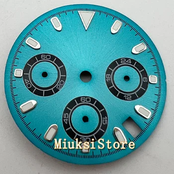 Predstavovala 29,5 mm Vk63 Dial Modrá quartz hodinky tvár Zeleného svetelného Fit Japonsko VK63 quartz Hodinky needls Príslušenstvo