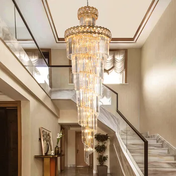 Moderné Krištáľový Luster Pre Staicase Dlho Villa Reťazca Osvetlenie Zariadenie Veľké Domova Zlato Z Nehrdzavejúcej Ocele Cristal Lampa