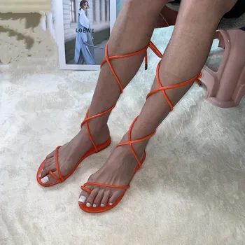 Módne Letné Sandále dámske Strappy Ploché Sandále, Pevné Námestí Otvorené Prst šnurovacie Topánky Bežné Plážové Sandále Plus Veľkosť 43