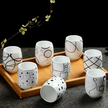 Japonské Keramické Geometrické Línie Tlač Šálku Čaju Porcelánu Moderný Jednoduchý Kung Fu Vody Hrnček Reštaurácia Office Teacup Drinkware