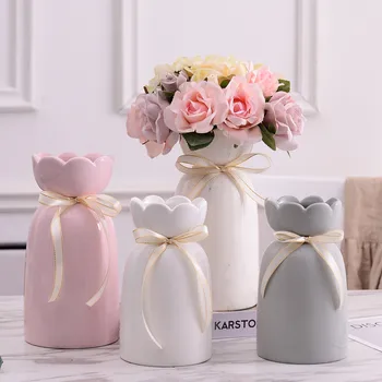 Jednoduché a Moderné DOPLNKY Štýl Vody Keramická Váza, biela, Ružový Sivý Mramor Kvetinový Ornament Váza