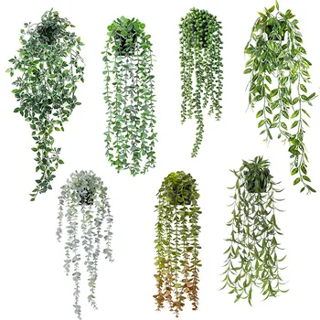Umelé Rastliny Viniča Visí Ivy Zelené Listy Záhradné Dekorácie Garland Hrozna Falošné Zelene, Strojov Bytové Doplnky (Dar Hrniec）