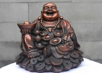 Čínsky Budhizmus Hala Červený Bronz Yuanbao Bohatstvo Šťastný Maitreya Sochu Budhu Medi záhradné dekorácie