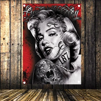 Kreatívne Tetovanie Marilyn Monroe Plagát Na Stenu Umenie, Kvalitné Plátno, Maľovanie Vlajky Zástavy Gobelín Stene Visí Nástenná Maľba Domova A