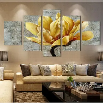 5 Ks Žltá Zlatý Kvet Orchidea plátno na Stenu Umenie Obrázok Darček Obrazy Plagát Izba Dekor Obrázky HD Tlač Č Rámovanie