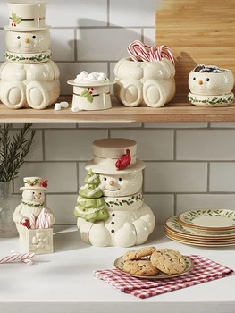 Vysoko kvalitné keramické Vianočné troch-dimenzionální snehuliak plastický zlatom maľované biscuit jar candy jar ornament