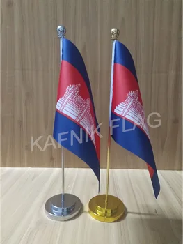 KAFNIK,Kambodža kancelársky stôl písací stôl vlajka so zlatou alebo striebornou kovovou stožiar base 14*21 cm vlajkou krajiny doprava zadarmo