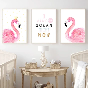 Flamingo Akvarel Cartoon Plátno na Maľovanie Nordic Moderné Módne Plagáty a Vytlačí Deti, Spálne, detskej izbe Wall Art Decor
