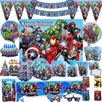 Avengers Chlapci Narodeniny Obrus Dekorácie Balón Papierové Poháre Taniere Baby Sprcha Jednorázový Riad Dodávky
