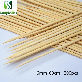 200pcs 6 mm*60 cm Jednorazové Drevené Tyčinky, Zemiakové Búrka Roll SkewersLong bambusu marshmallow praženie palice Ohňa BBQ palice
