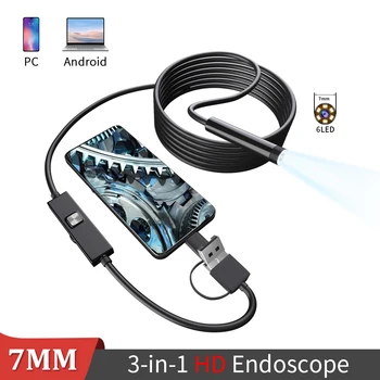 Dearsee 7mm Objektív USB Endoskop Fotoaparát Vodotesný IP67 Lndustrial Endoskopu 6 LED Mini Kamera Endoskopu Pre Android a PC.