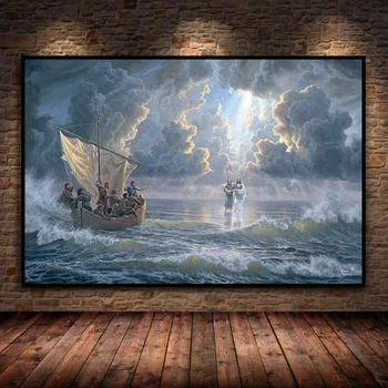Ježiš Kristus Chôdza po Vode Plátno na Maľovanie Plagátu a Vytlačí Náboženské Wall Art Obrázky pre Obývacia Izba Domova Cuadros