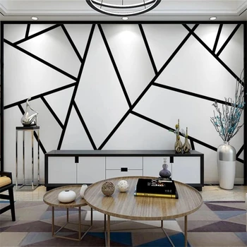 Vlastné tapetu 3d maľby abstraktných de parede minimalistický čierny a biely trojuholník line moderný minimalistický, TV joj, steny papier