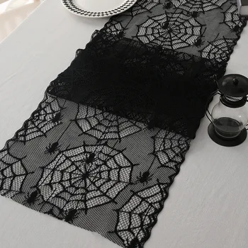 Čierne Pletené Duté Čipky Trim S Spider Web Design Pre Stolové Vlajky Halloween Stolové Vlajky A Dekoračné Textílie Ozdoby