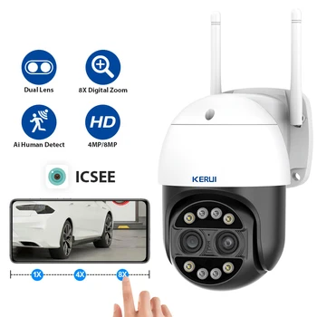 KERUI 4MP 8MP 4K WiFi Kamera PTZ IP Kamera Dual Objektívom, 8X Zoom Automatické Sledovanie CCTV Vonkajšie Kamery AI Humanoidný Detekcie P2P iCsee