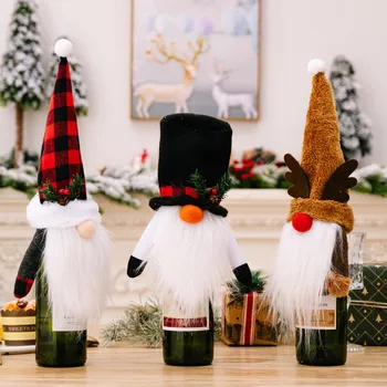 Veselé Vianočné Dekorácie Cute Santa Claus Bábika Fľaša Vína Kryt Zdobiť Šampanské Taška Xmas Party Domova Navidad Natal