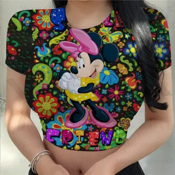 Módne dámske Tričká Disney Značka Vysokej Kvality T-Shirts Cartoon Mickey/Minnie Bežné Topy 3D Tlač Sexy Chudá Strany Hot