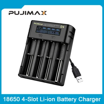PUJIMAX 18650 Batériu, Nabíjačku 4-Slot LCD Nezávislé Nabíjanie Batérie 21700 26650 14500 22500 Lítiové Batérie, Nabíjačky Adaptér