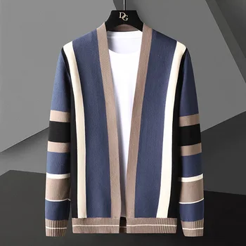 High-end boutique kontrast farieb prekladané pletený sveter pánske jar a na jeseň nový šál módne kórejský bežné kabát mužov