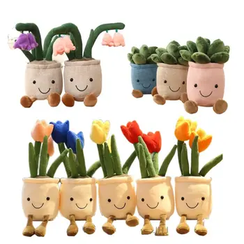 Realistický Tulipány A Succulents Plyšové Mäkké Hračky, Mäkký Regálové Dekoračné Bábiky Tvorivé Črepníkové Kvety Dievčatá Detí Narodenia