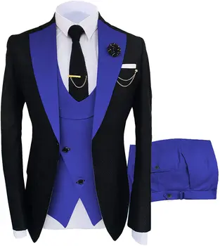 Pánske Oblek 3 Kusy Formálne Módne džentlmenskej Bunda Farba Tuxedos kabát Svadby Ženích Navy Burgundsko(Sako+Vesta+Nohavice)