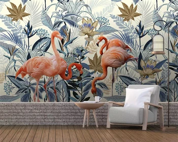 beibehang stenu papiere domova Európsky štýl HD ručne ťahané tropických rastlín, flamingo bezšvíkové mozaiky pozadí 3d tapety