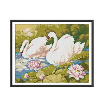 Lotus rybník & swan 1 Diamond maľovanie cross stitch súprava Štvorcových Kolo Vŕtať šitie, vyšívanie HOBBY ručné vyšívanie
