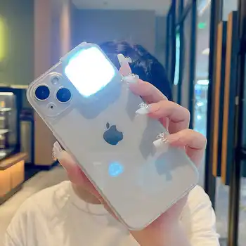 Vstavaný Selfie Krúžok Svetlo Telefón puzdro pre IPhone 11 12 13 14 Pro Max Krásy Svetlom Baterky Kryt