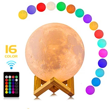 Nabíjateľné 3D Moon Lampa LED Nočné Svetlo 16 farieb Dotykový Spínač luny Pre Spálne Dekorácie Darček k Narodeninám Dropshipping
