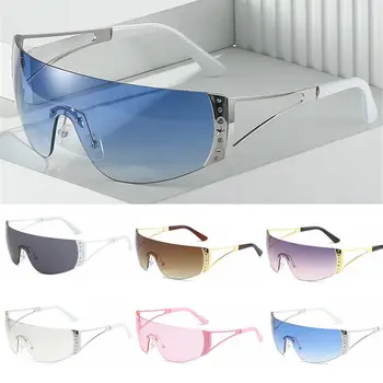 Zábal Okolo Y2K slnečné Okuliare pre Ženy, Mužov Flat Top Okuliare Futuristické Frameless Gradient Šošovky, Slnečné Okuliare UV400 Okuliare