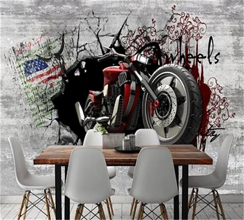 beibehang Vlastnú tapetu 3D nástenná maľba módne Európskej nostalgické retro steny 3D porušenú stenu osobnosti motocykel pozadí na stenu