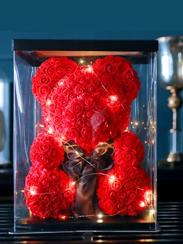Teddy Rose Medveď Srdce Umelý Kvet Svadobné Rose Vianoce, Narodeniny Valentines pre Ženy Milujú Darček Medveď Kvet Domova