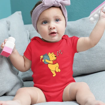 Winnie the Pooh Roztomilé Dojčenské Oblečenie Baby Girl Fashion Cartoon Kombinézach O-krku Lete Novorodenca Pyžamo Útulný Oblečenie