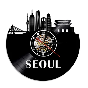 Soule Skyline Umelecké Dekoratívne Nástenné Hodiny Moderný Dizajn Kórea Kapitálu Panoráma Vinyl Nástenné Hodiny Unikátne Cestovné Dary