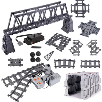 Kompatibilné S LEGO Koľajového Vozidla MOC Stavebné Bloky Vlak Motorových DIY Sledovať Meniace RC Package Železničného Mosta Tunel Tehly Hračky