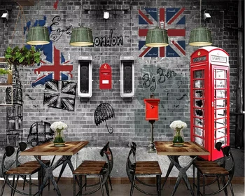 3DBEIBEHANG Vlastnú tapetu 3D maľby Európe a Amerike nostalgické retro Londýne telefónne búdky kaviareň reštaurácia pozadí na stenu