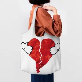 Móda Tlač Kanye West Srdce Zlomiť Nakupovanie Tote Bag Recyklácie Plátno Ramenný Shopper Tašky Fotografie Kabelky