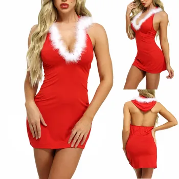 Vianočné Cosplay Kostýmy Čipky Plyšové Červená Sexy Spodnú Bielizeň Hot Babydoll Žena Exotické Bielizeň Čipky Šaty, Sexy Erotické Spodné Prádlo
