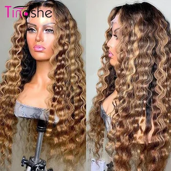 Tinashe Zvýrazniť Parochňu Ľudské Vlasy, Tmavé Root HD Transarent Čipky Parochne Voľné Hlboké Vlny Parochňu 1B 4 27 Ombre Farebné Ľudské Vlasy, Parochne