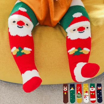 V Zime Teplé Detské Froté Ponožky Vianočné Chlapci Dievčatá Kolená Vysoké Dlhé Ponožky Cartoon Zvierat Dieťa Batoľa Poschodí Ponožka Deti Príslušenstvo