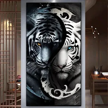 Tai chi Tiger Diamond Maľovanie Fantasy Yingyang Zvierat 5d Diy Diamond Výšivky Plný Vrták Diamond Mozaiky Cross Stitch Wall Art