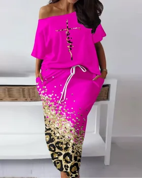 Letné Elegantné Africkej Ženy, Polovičný Rukáv Polyester Tlač 2pieces Top Dlhé Sukne Zhodné Sady Afriky Oblečenie pre Ženy